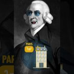 Retrato clásico retocado con gafas azules y boca caricaturesca junto a icono de edificio y rótulo PARIS, Multiokupa con Aston Martin y guardaespaldas aterroriza en Marbella