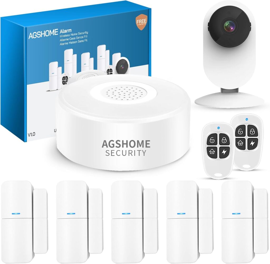 AGSHOME Alarmas para casa con Cámara 1080P y Sirena 120dB, Sistema de Seguridad para Hogar con 2.4GHz, Batería 8 Horas, Notificaciones en Tiempo Real, Funciona con Alexa