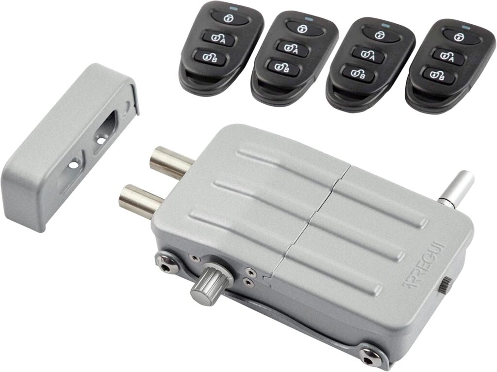 ARREGUI CI10P Cerradura de Seguridad Invisible para Puerta con 4 mandos a distancia | Antirrobo | Anti Okupas | Cerradura Electrónica para Puerta | Cerradura Inalámbrica | Cerrojo Interior | plata