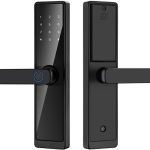Cerradura de puerta digital inteligente con huella digital con manija, cerradura de puerta de entrada biométrica sin llave, funciona con batería para puertas de 30-100mm de espesor