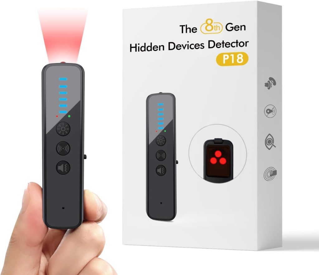 Detector de cámara Oculta Mejorada – AI-Powered Anti-Spy Device, GPS Tracker & Detector de Bug, Escáner de señal de RF portátil para hoteles, Viajes, hogar y Oficina (Black)