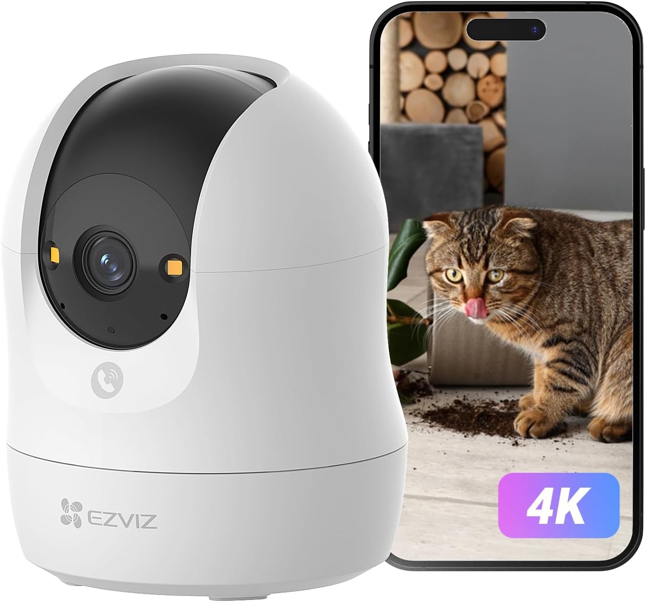 EZVIZ 4K Cámara Vigilancia WiFi Interior 360°, Cámara IP Deteccion de Personas/Mascotas/Ruido, Seguimiento con Zoom Automático, Visión Nocturna en Color, Audio Bidireccional, Wi-Fi 2.4/5GHz, C6N G1
