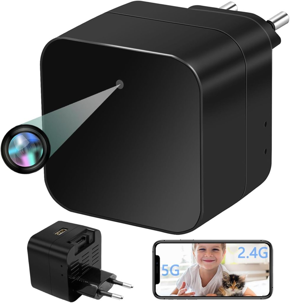 Microcamara WiFi Inalambrica 2.4G&5G, Cargador de Móvil con Cámara Oculta 1080P, Micro Camara Espia Oculta Invisible con Detección de Movimiento, Camara Vigilancia Bebe para casa, oficina, etc.