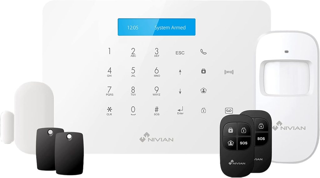 Nivian Sistema de Alarma antirrobo para hogar sin cuotas –WiFi/gsm–Kit Ampliable hasta 60 Dispositivos–LCD–Control Remoto a través de App Tuya-Fácil instalación P2P con QR-inalámbrica sin Cables