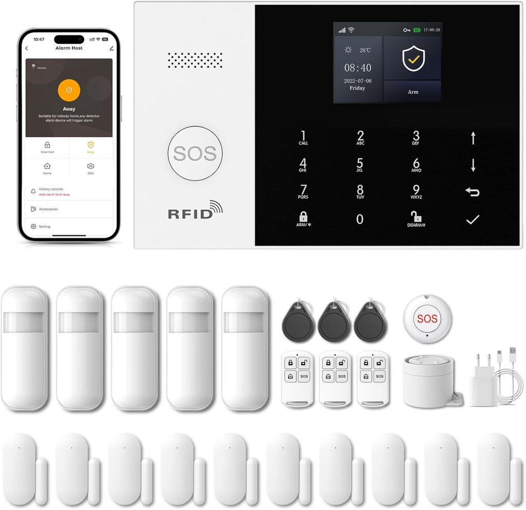 PGST Kit Alarma Casa con Aviso al Movil, Sistema de Alarma para Casa WiFi y 4G gsm sin cuotas con Pantalla 2.4” y Batería de 1000 mAh,Aplicación Tuya Smart Life, Alexa y Google