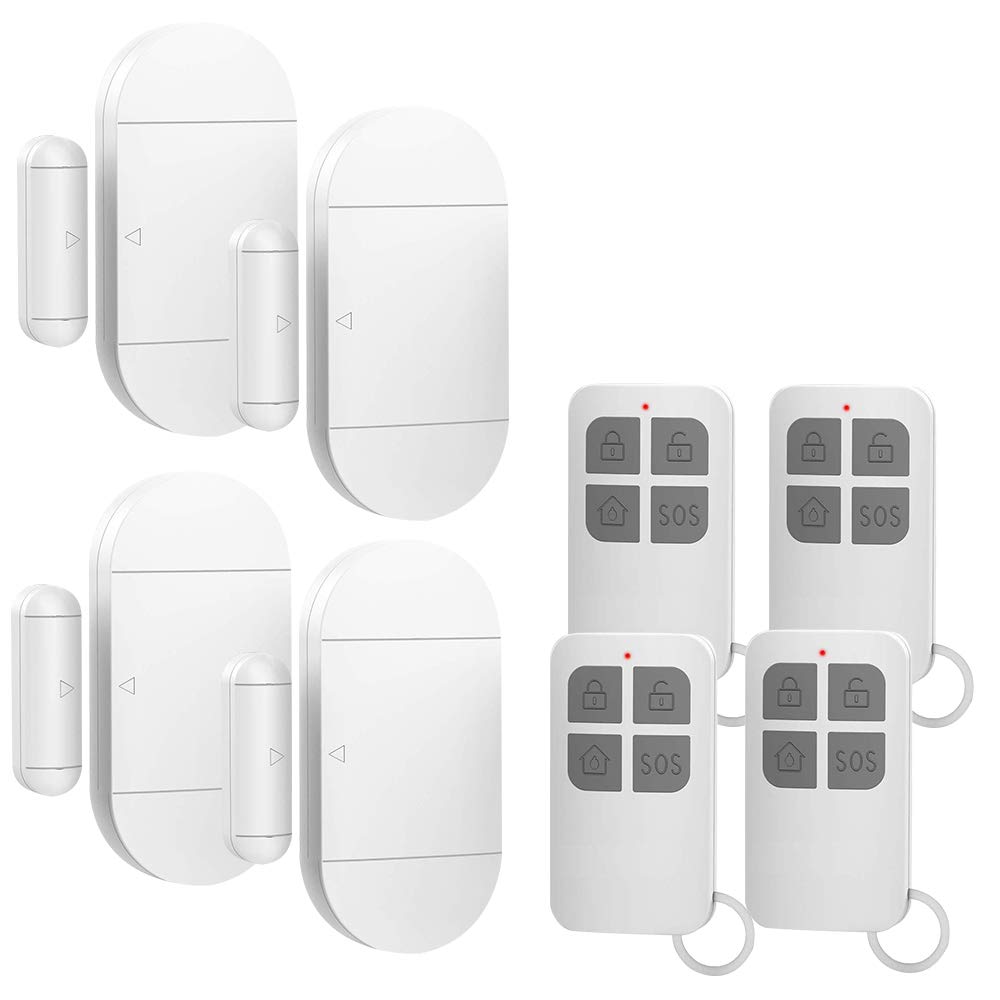 Shackcom 4pcs Alarma para Puertas y Ventanas con Control Remoto para casa con Sensor Magnético Inalámbrico para Sistema de Seguridad para el hogar – Antirrobo Detectores Sirenas con Pilas-130db