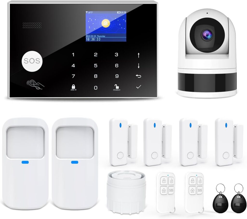 Sistema de Alarma doméstica con Cámara, Kit de Alarma Casa WiFi + gsm con Aviso App Teléfono, Sensor de Puerta/Ventana, Telecomando para Casa, Apartamento(13 Pieza)