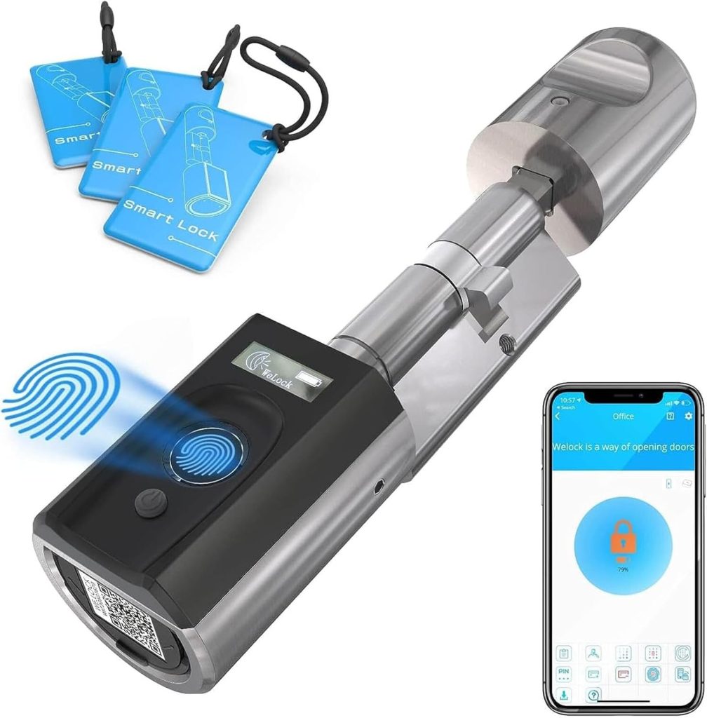 WELOCK Touch41 Cerradura con huella digital,Cerradura electrónica con WiFi,Tarjeta RFID,APP Bluetooth,Cerradura inteligente,Smart Lock con fácil de instalar Plata