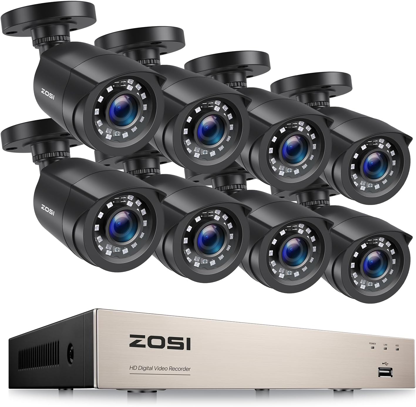 ZOSI Kit de Videovigilancia 5MP Lite 8CH H.265+ Grabadora DVR con (8) 1080p Cámara de Vigilancia Exterior, Visión Nocturna, Alarma de Movimineto, Acceso Remoto, Sin Disco Duro